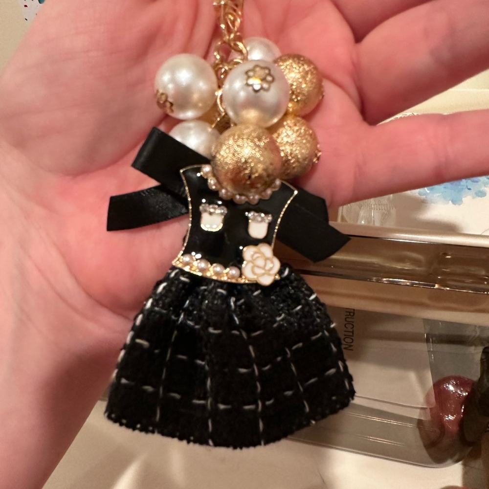 Black and Gold Dress Keychain Charm